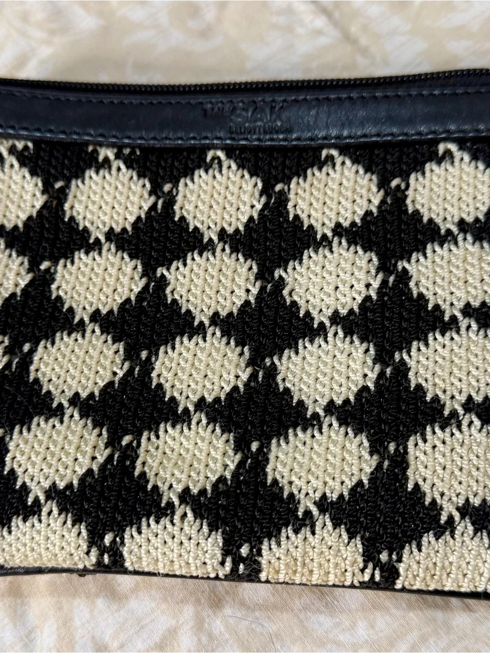 The Sak Black and Cream Knit Geometric Cosmetic Pouch